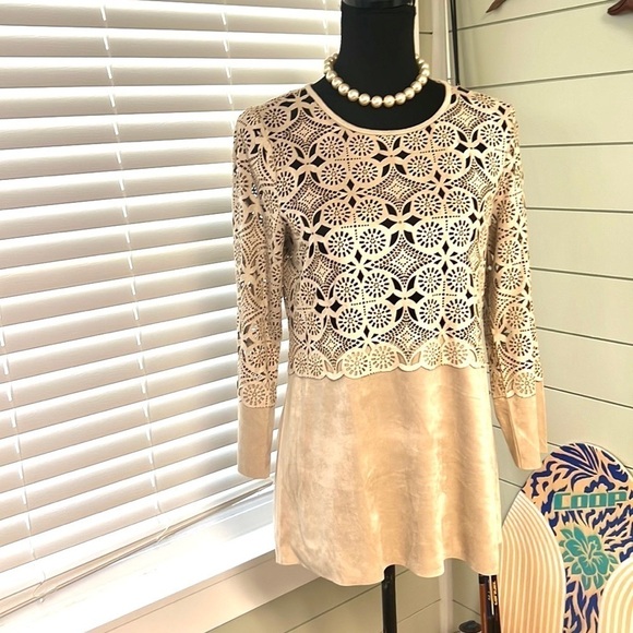 ALBERTO MAKALI,Lux SUEDE-FEEL Laser-Cut Pull-Over Top,Excellent Condition,Size M - Picture 2 of 7